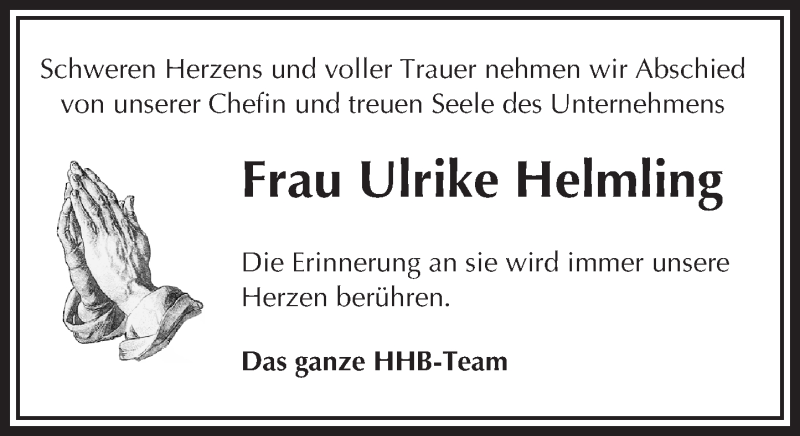  Traueranzeige für Ulrike Helmling vom 13.02.2016 aus trauer.echo-online.de