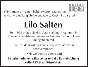 Traueranzeige von Lilo Salten von trauer.echo-online.de
