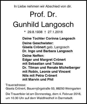 Traueranzeige von Gunhild Langosch von trauer.echo-online.de