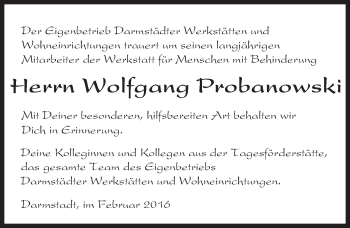 Traueranzeige von Wolfgang Probanowski von trauer.echo-online.de