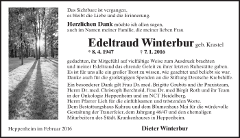 Traueranzeige von Edeltraud Winterbur von trauer.echo-online.de