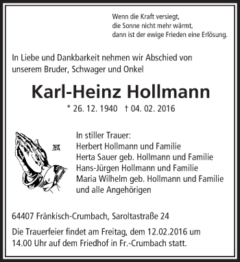 Traueranzeige von Karl-Heinz Hollmann von trauer.echo-online.de