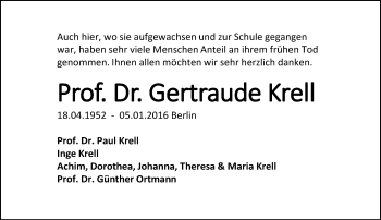 Traueranzeige von Gertraude Krell von trauer.echo-online.de