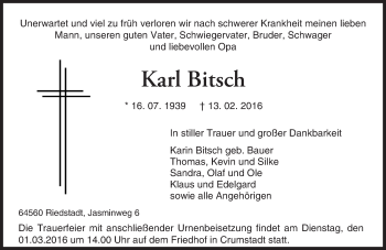 Traueranzeige von Karl Bitsch von trauer.echo-online.de