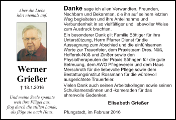 Traueranzeige von Werner Grießer von trauer.echo-online.de