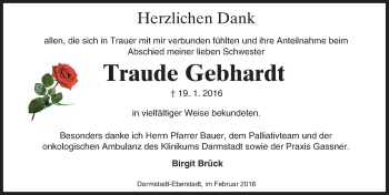 Traueranzeige von Traude Gebhardt von trauer.echo-online.de