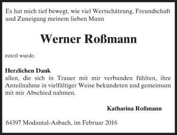 Traueranzeige von Werner Roßmann von trauer.echo-online.de