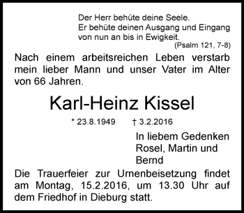 Traueranzeige von Karl-Heinz Kissel von trauer.echo-online.de
