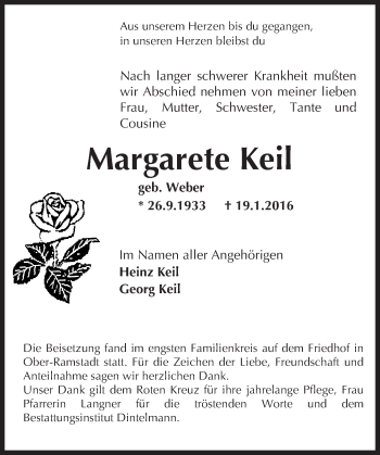 Traueranzeige von Margarete Keil von trauer.echo-online.de