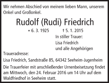 Traueranzeige von Rudolf Friedrich von trauer.echo-online.de