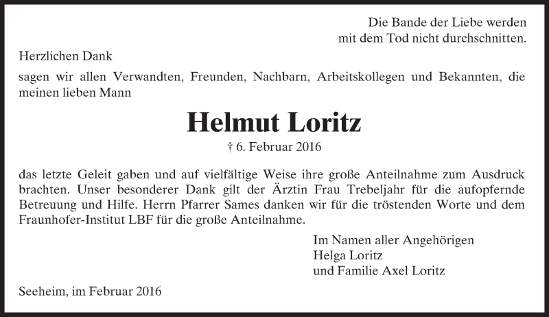  Traueranzeige für Helmut Loritz vom 27.02.2016 aus trauer.echo-online.de