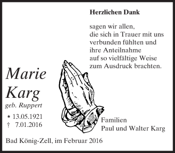 Traueranzeige von Marie Karg von trauer.echo-online.de