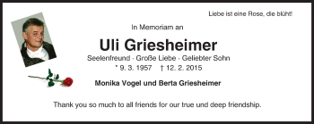 Traueranzeige von Uli Griesheimer von trauer.echo-online.de