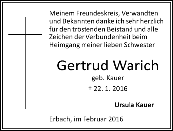 Traueranzeige von Gertrud Warich von trauer.echo-online.de