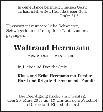 Traueranzeige von Waltraud Herrmann von trauer.echo-online.de