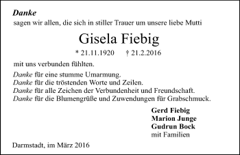 Traueranzeige von Gisela Fiebig von trauer.echo-online.de
