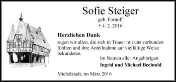 Traueranzeige von Sofie Steiger von trauer.echo-online.de