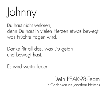 Traueranzeige von Johnny  von trauer.echo-online.de