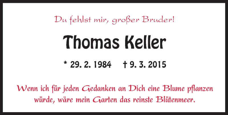  Traueranzeige für Thomas Keller vom 09.03.2016 aus trauer.echo-online.de