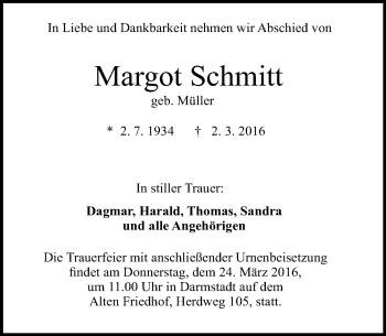 Traueranzeige von Margot Schmitt von trauer.echo-online.de