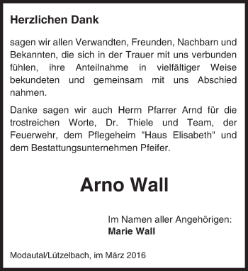 Traueranzeige von Arno Wall von trauer.echo-online.de