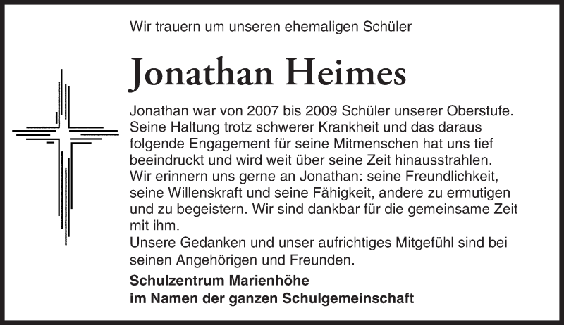  Traueranzeige für Jonathan Heimes vom 16.03.2016 aus trauer.echo-online.de
