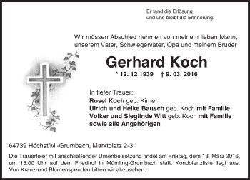 Traueranzeige von Gerhard Koch von trauer.echo-online.de