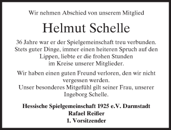 Traueranzeige von Helmut Schelle von trauer.echo-online.de
