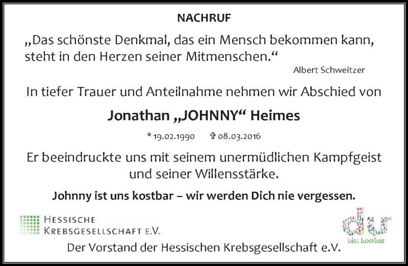  Traueranzeige für Jonathan Heimes vom 12.03.2016 aus trauer.echo-online.de