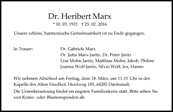 Traueranzeige von Heribert Marx von trauer.echo-online.de