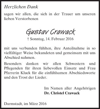 Traueranzeige von Gustav Crawack von trauer.echo-online.de