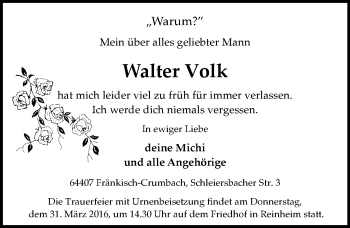 Traueranzeige von Walter Volk von trauer.echo-online.de