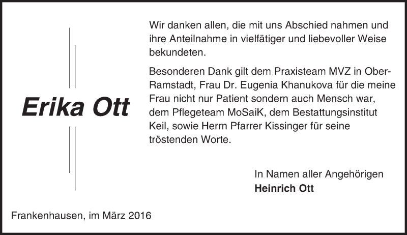  Traueranzeige für Erika Ott vom 19.03.2016 aus trauer.echo-online.de