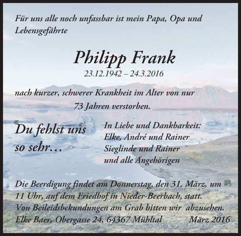  Traueranzeige für Philipp Frank vom 30.03.2016 aus trauer.echo-online.de