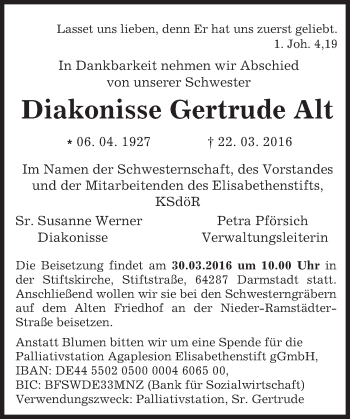 Traueranzeige von Gertrude Alt von trauer.echo-online.de