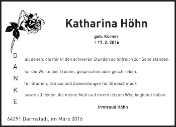 Traueranzeige von Katharina Höhn von trauer.echo-online.de