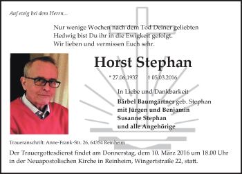 Traueranzeige von Horst Stephan von trauer.echo-online.de