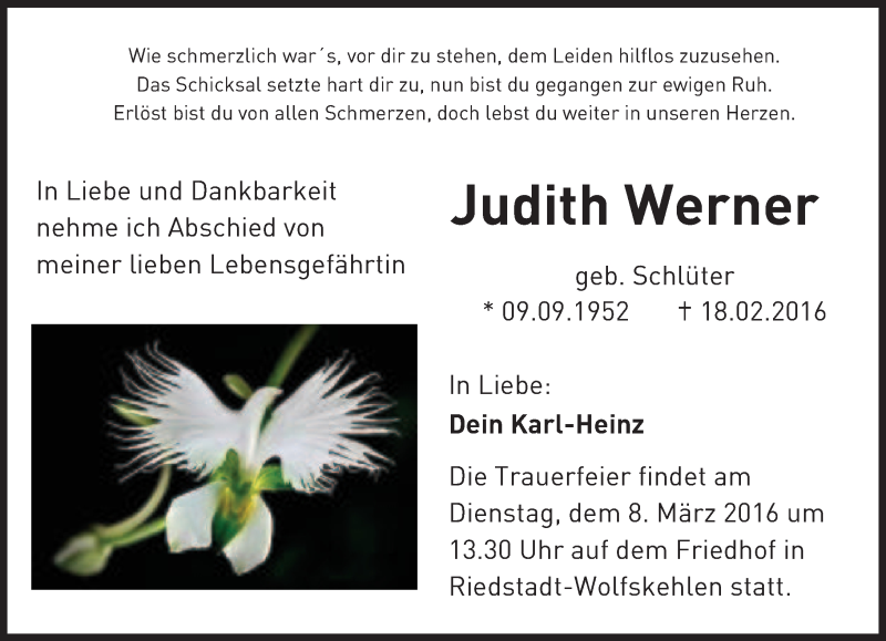  Traueranzeige für Judith Werner vom 03.03.2016 aus trauer.echo-online.de