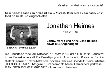 Traueranzeige von Jonathan Heimes von trauer.echo-online.de