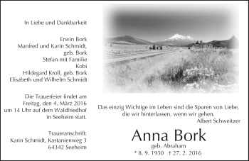 Traueranzeige von Anna Bork von trauer.echo-online.de