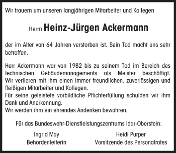 Traueranzeige von Heinz-Jürgen Ackermann von trauer.echo-online.de