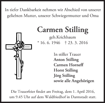 Traueranzeige von Carmen Stilling von trauer.echo-online.de