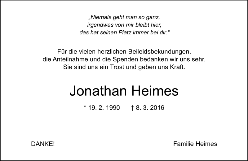  Traueranzeige für Jonathan Heimes vom 09.04.2016 aus trauer.echo-online.de