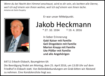 Traueranzeige von Jakob Heckmann von trauer.echo-online.de