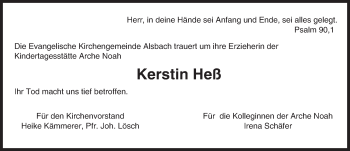 Traueranzeige von Kerstin Heß von trauer.echo-online.de