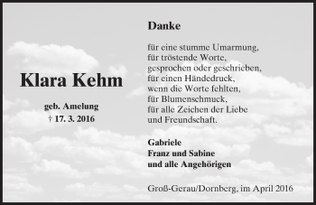 Traueranzeige von Klara Kehm von trauer.echo-online.de