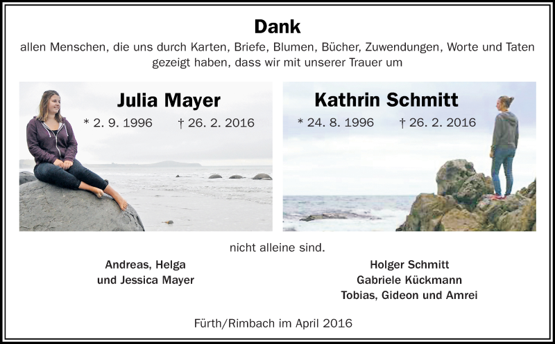  Traueranzeige für Julia Mayer vom 16.04.2016 aus trauer.echo-online.de