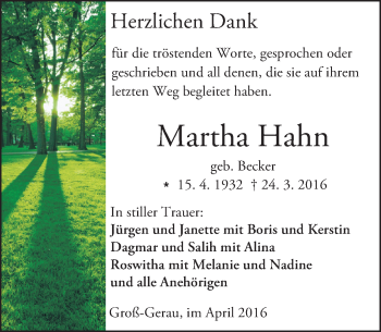 Traueranzeige von Martha Hahn von trauer.echo-online.de