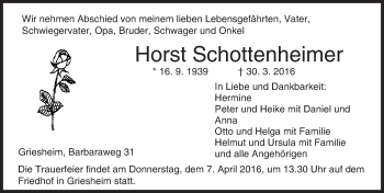 Traueranzeige von Horst Schottenheimer von trauer.echo-online.de