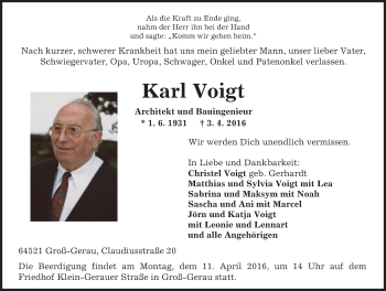 Traueranzeige von Karl Voigt von trauer.echo-online.de